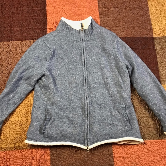 L.L. Bean Sweaters - LL BEAN Blue Wool Fleece Lined Zip Sweater Size L